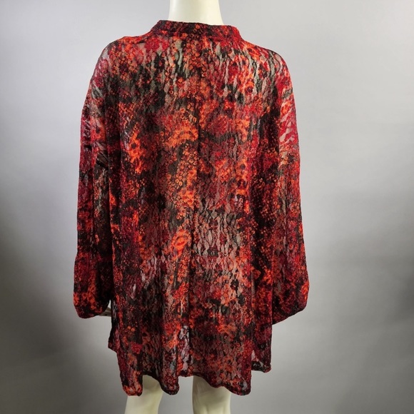 Vibrant Winter Fall Free People Burn Out Velvet Romantic Long Sleeve Blouse XL - Picture 3 of 6